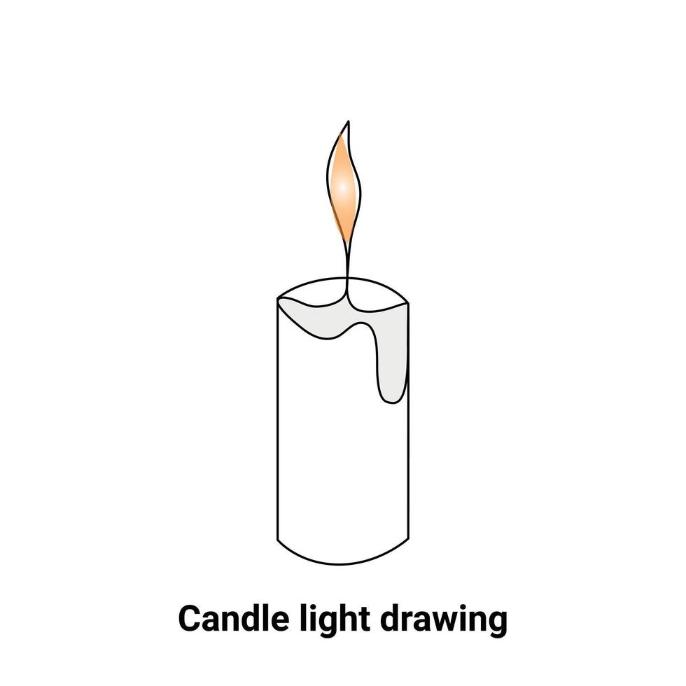 Continuous single-line candle drawing and one-line burning fire candle outline art illustration vector