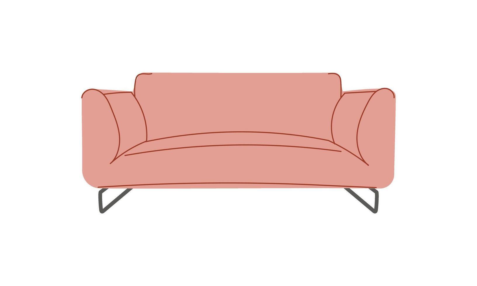 Fashionable pink sofa with retro style pillows. A modern collection of upholstered furniture. Flat illustration vector