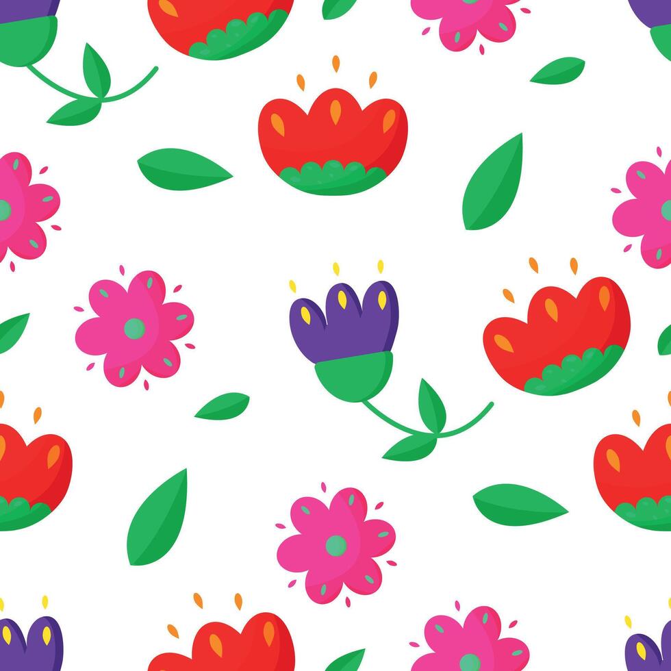 Mexican hand drawn flowers seamless pattern vector