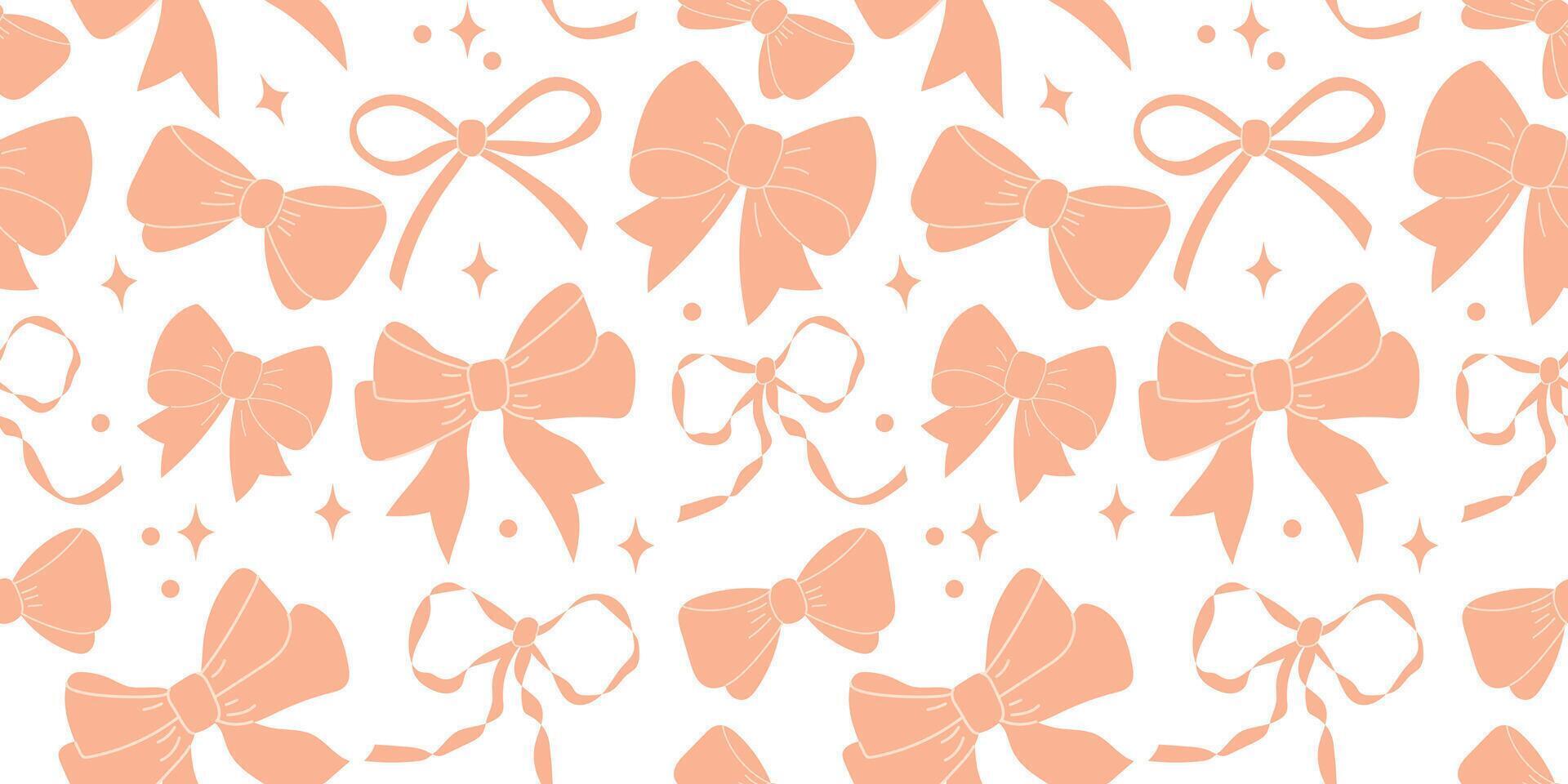 Seamless pattern with various peach fuzz satin bow knots, gift ribbons. vector
