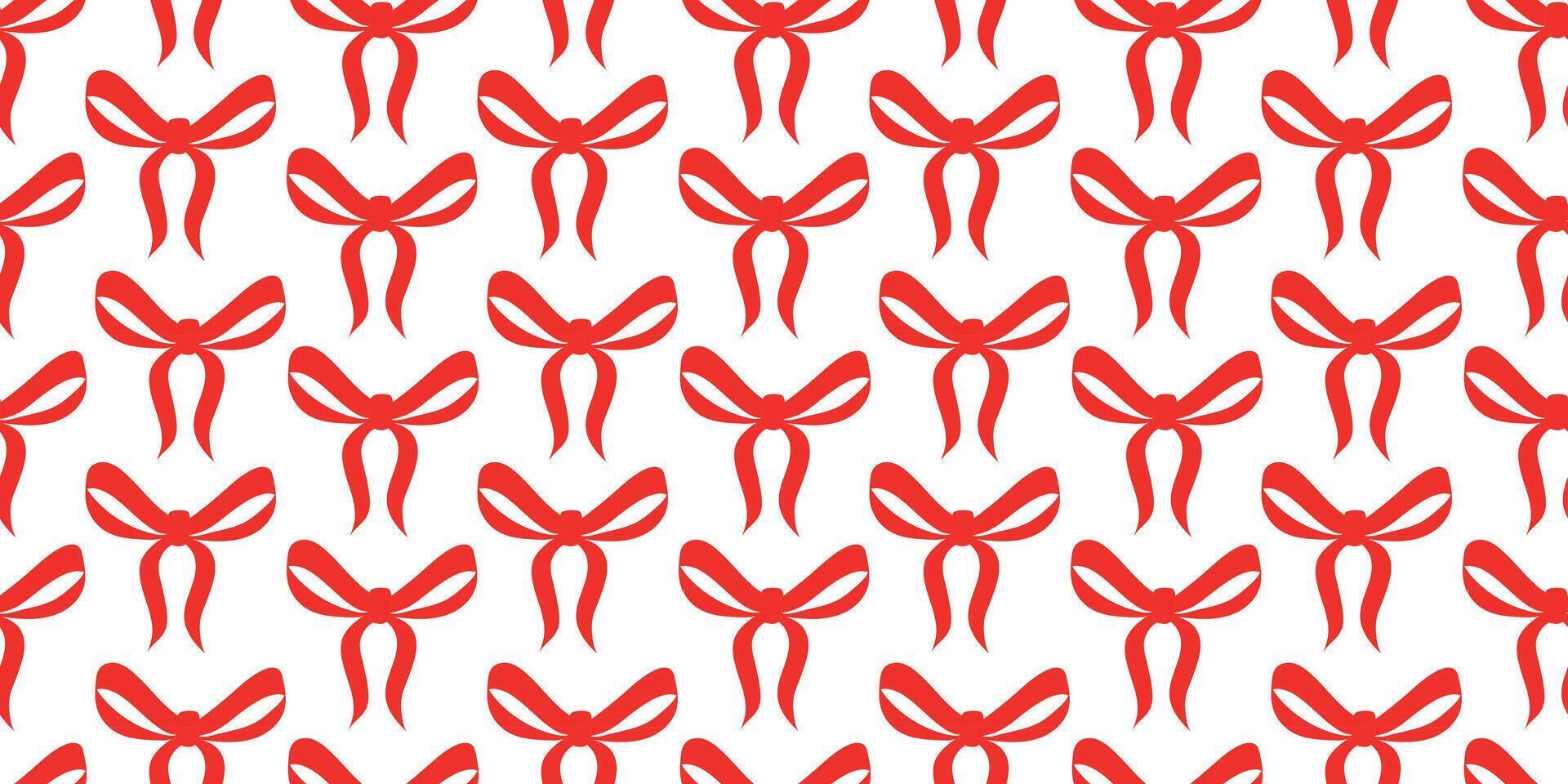 Seamless pattern with various red satin bow knots, gift ribbons. vector