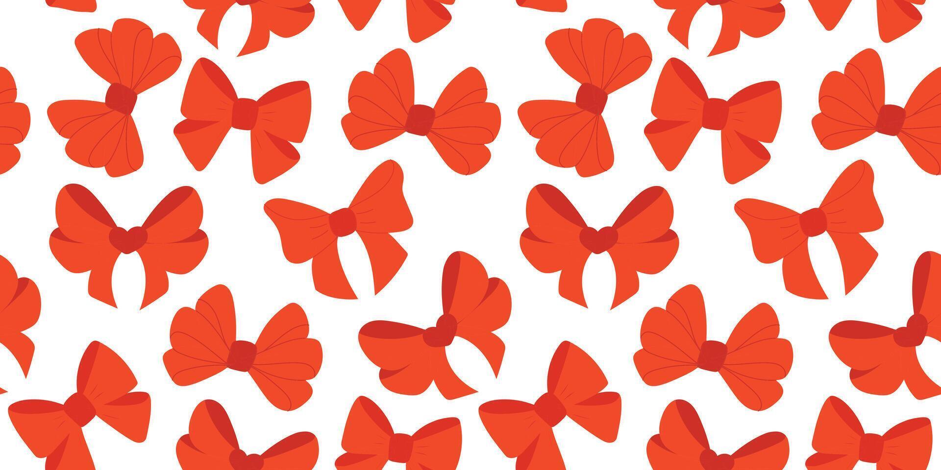 Seamless pattern with various red satin bow knots, gift ribbons. vector