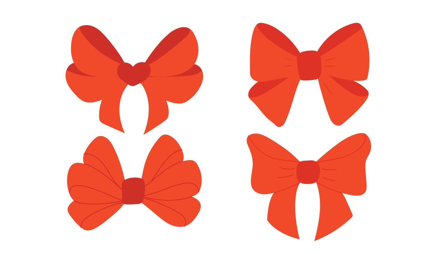 Set of red various cartoon bows on a white background, gift ribbons. vector