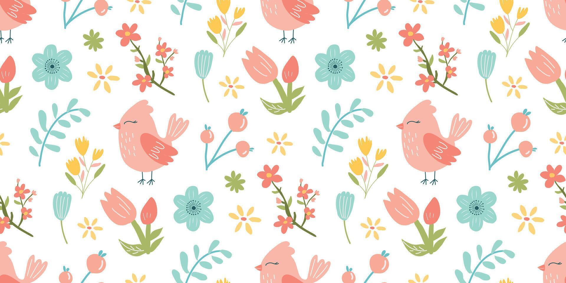 Seamless floral pattern with birds vector