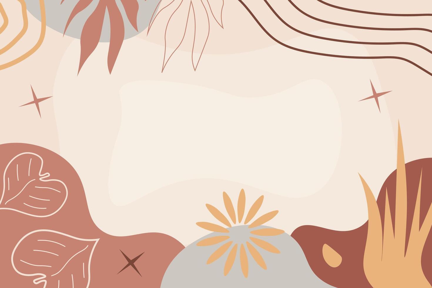 Hand drawn soft abstract floral boho shape background template vector
