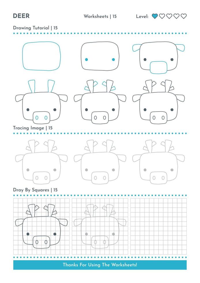 How to Draw Doodle Animal Deer, Cartoon Character Step by Step Drawing ...