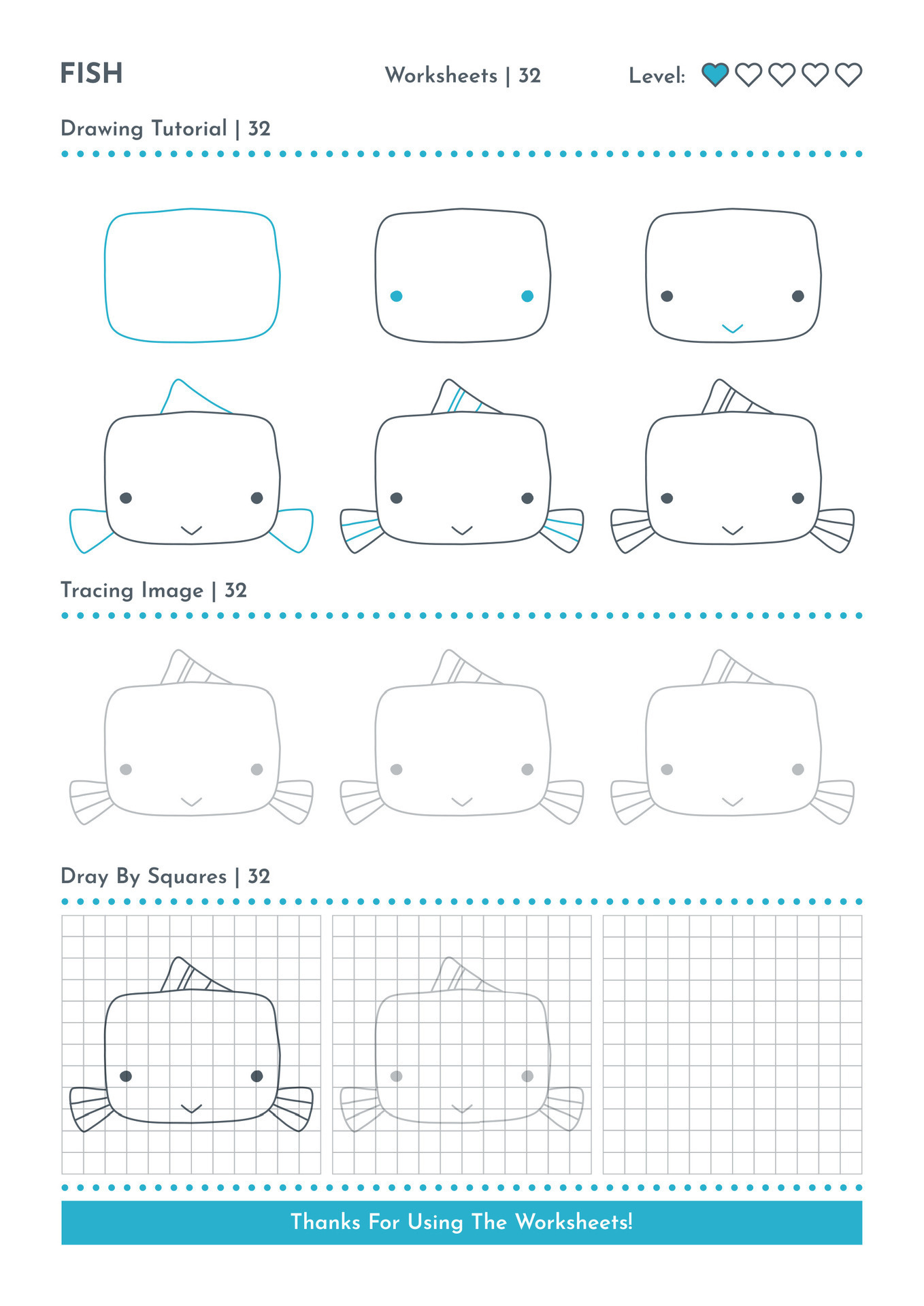 How to Draw Doodle Animal Fish, Cartoon Character Step by Step Drawing ...