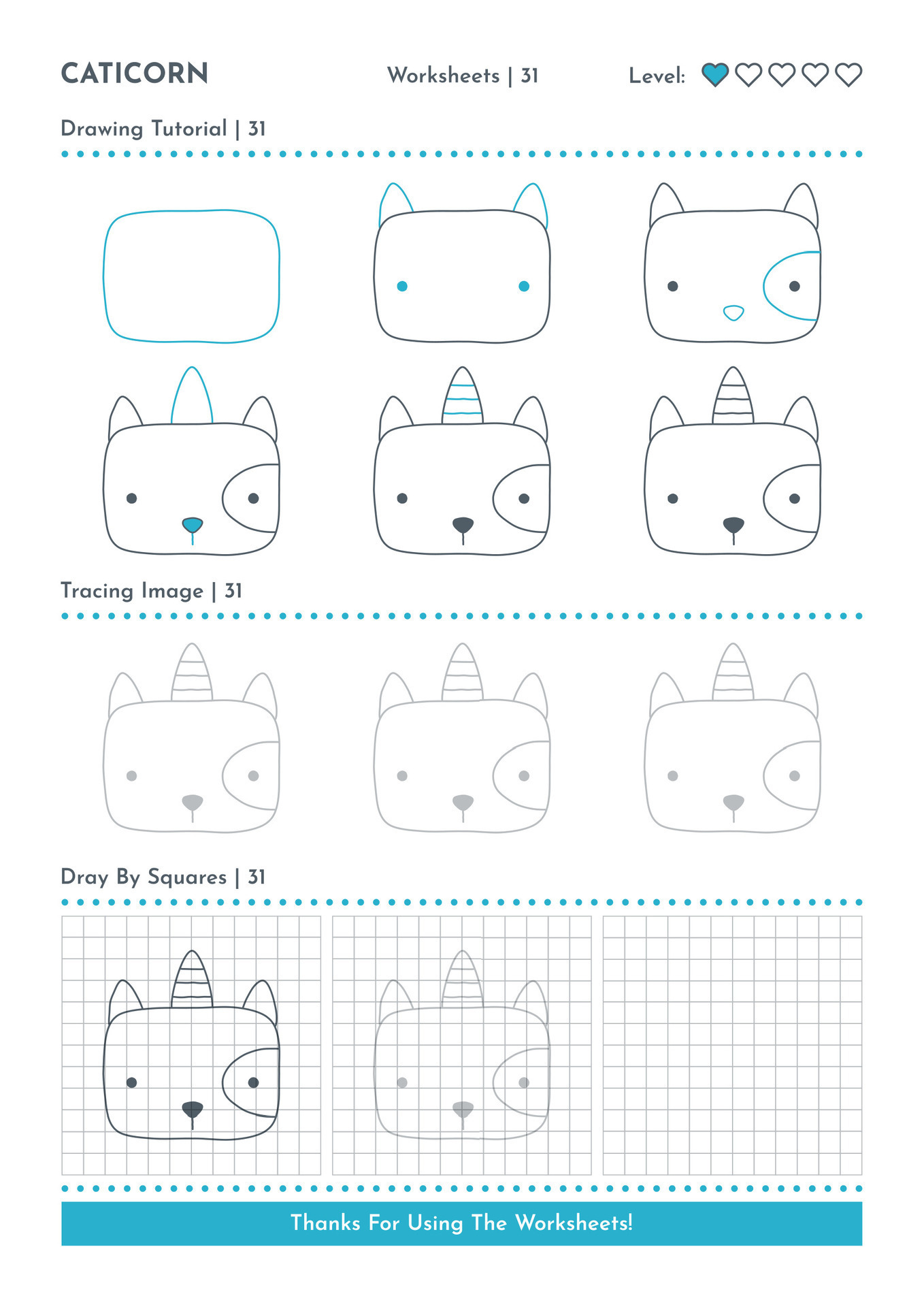 How to Draw Doodle Animal Caticorn, Cartoon Character Step by Step ...