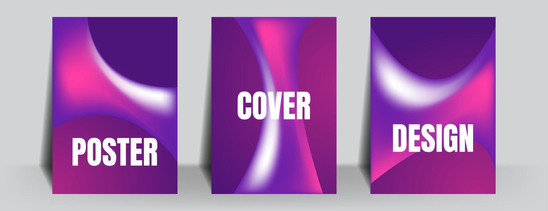 dark purple and pink gradient fluid poster or cover background set. illustration vector