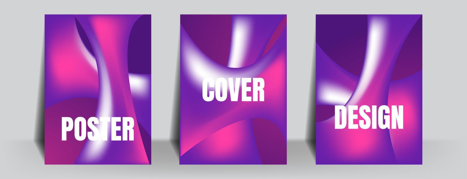 purple and pink fluid shapes poster or cover background set. illustration vector