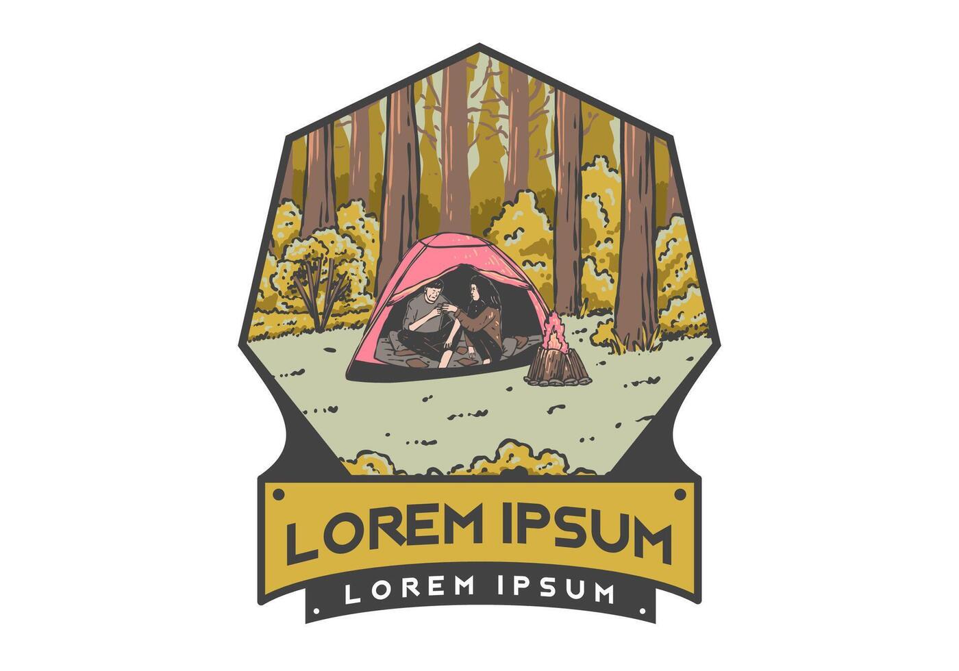 Camping in nature with partner. Vintage outdoor illustration vector