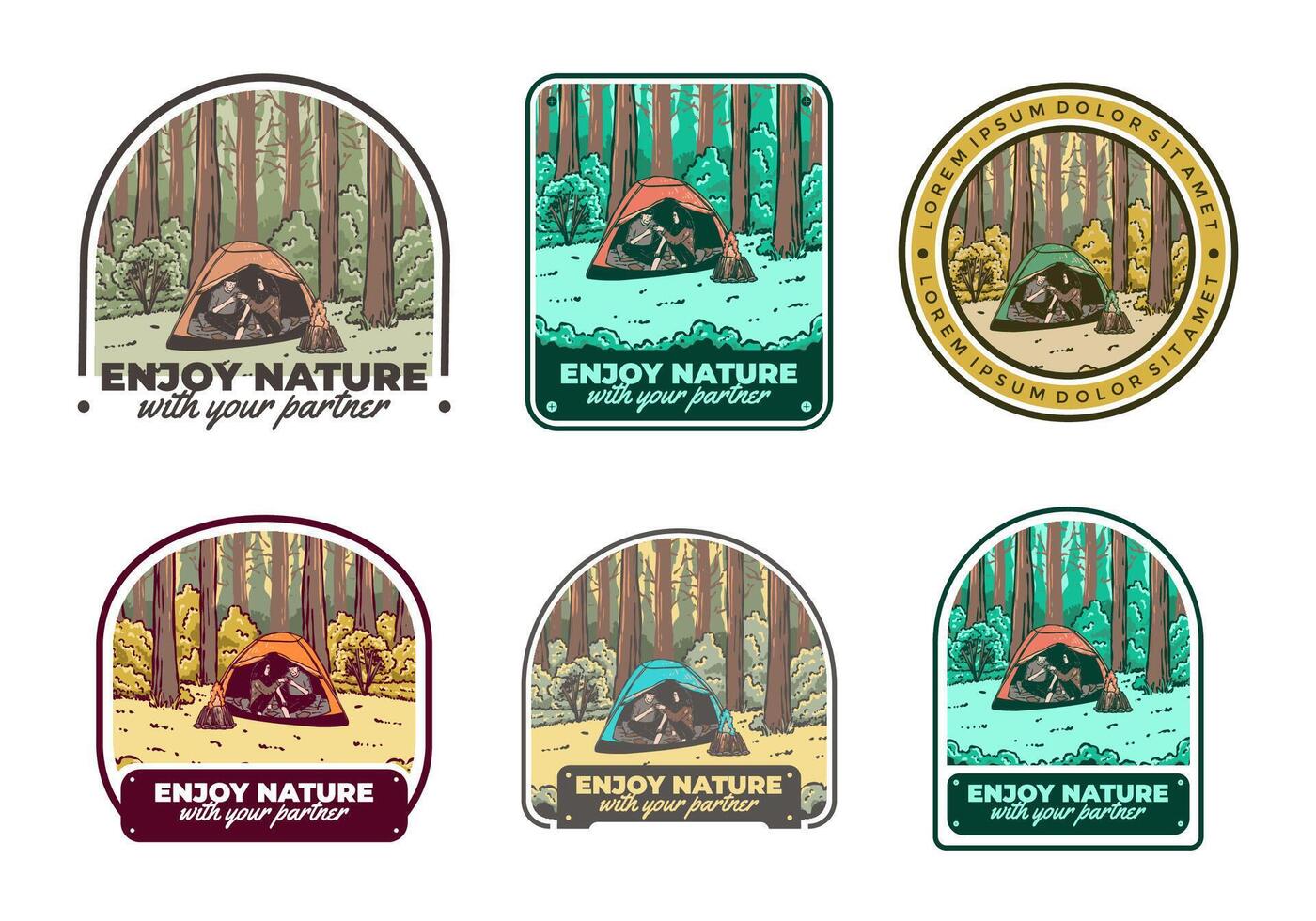 Camping in nature with partner. Vintage outdoor illustration vector