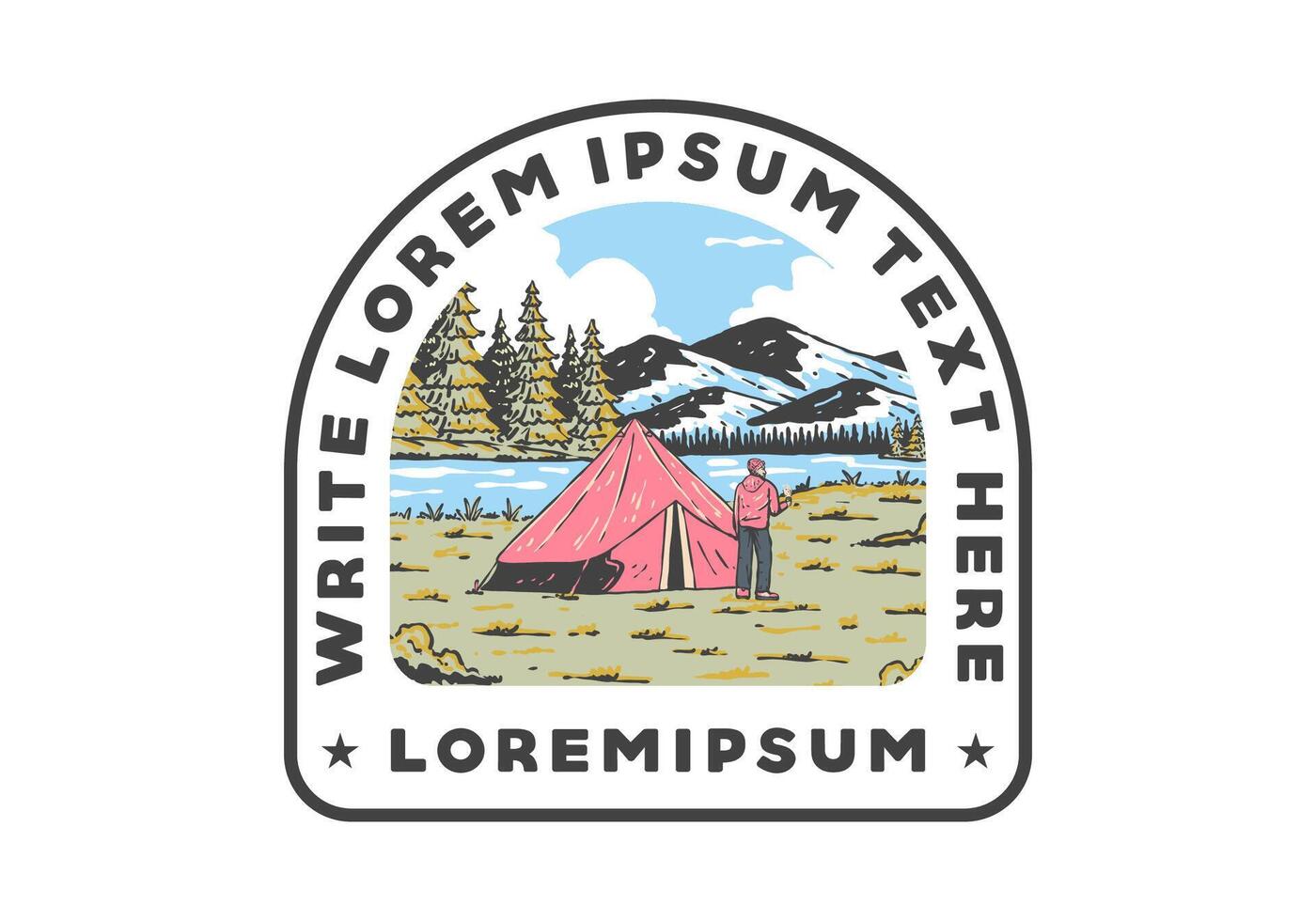 River side camping. Vintage outdoor illustration badge vector