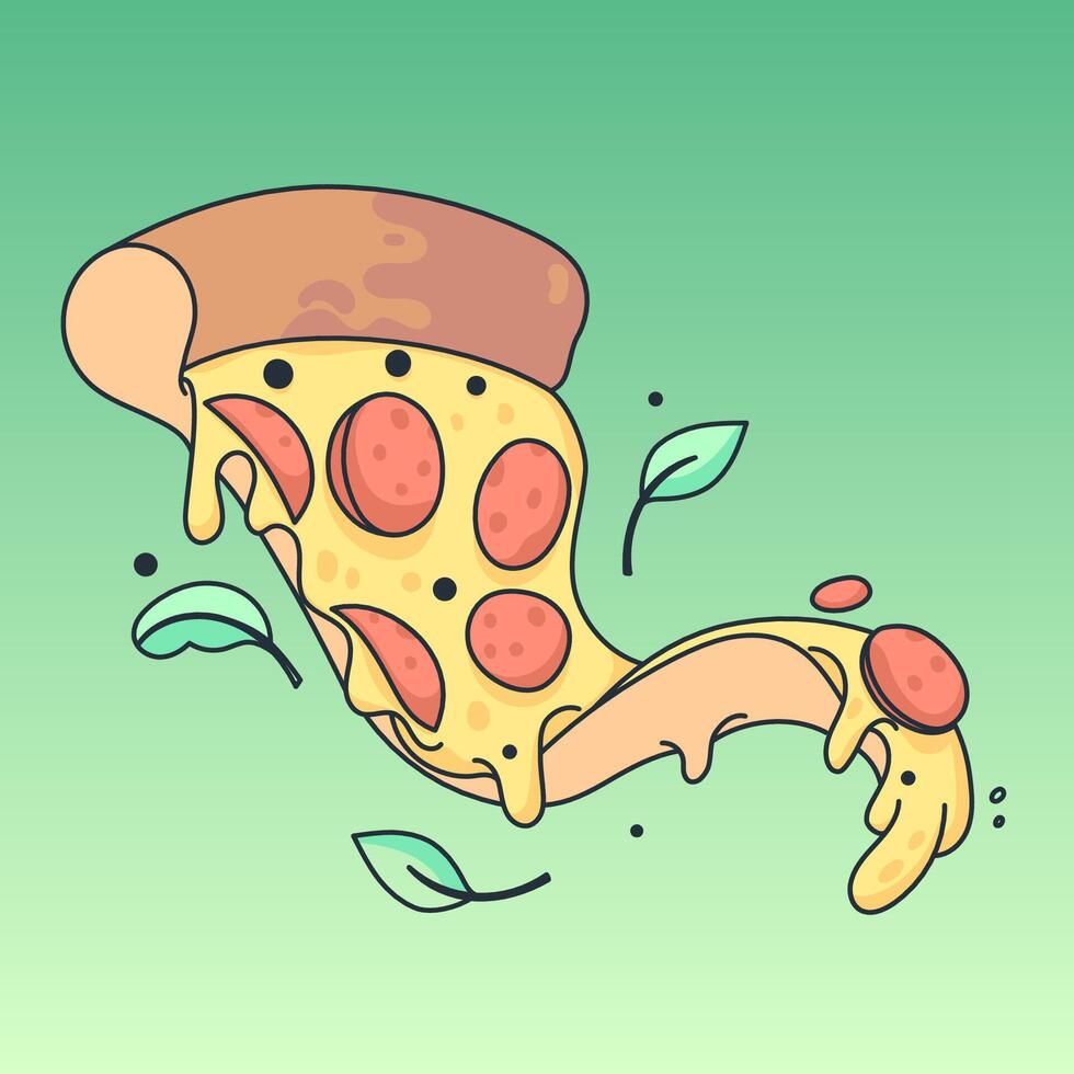 Slice of pizza. illustration in simple retro cartoon style. Graphic element for fabric, textile, clothing, wrapping paper, wallpaper, poster, logo vector