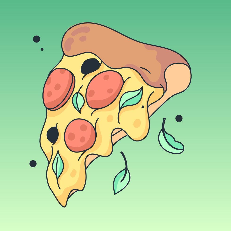 rebanada de Pizza. ilustración en sencillo retro dibujos animados estilo. gráfico elemento para tela, textil, ropa, envase papel, fondo de pantalla, póster, logo vector