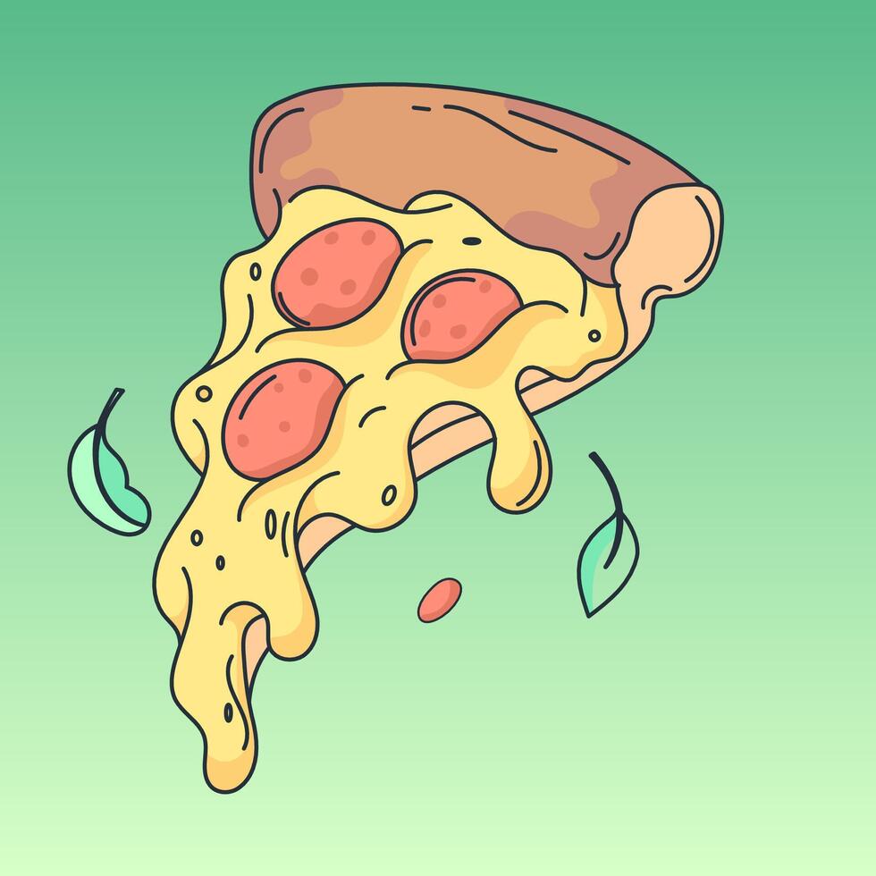 rebanada de Pizza. ilustración en sencillo retro dibujos animados estilo. gráfico elemento para tela, textil, ropa, envase papel, fondo de pantalla, póster, logo vector