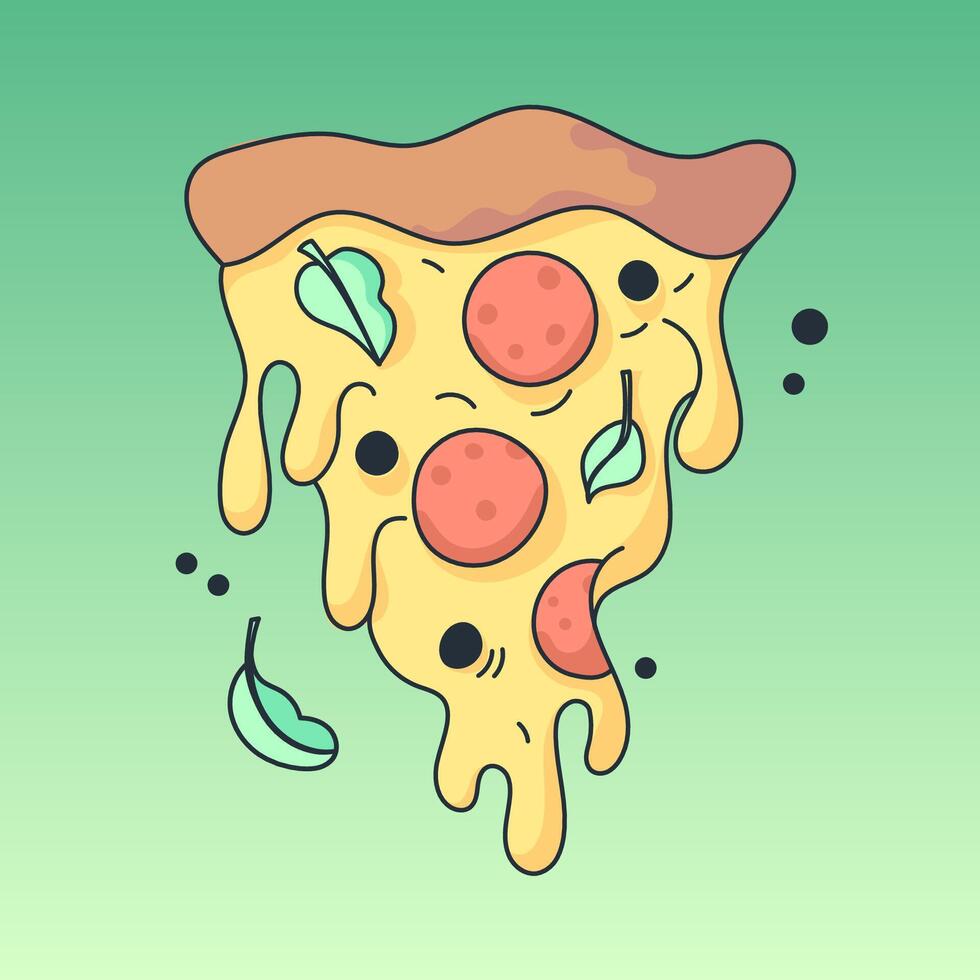 rebanada de Pizza. ilustración en sencillo retro dibujos animados estilo. gráfico elemento para tela, textil, ropa, envase papel, fondo de pantalla, póster, logo vector