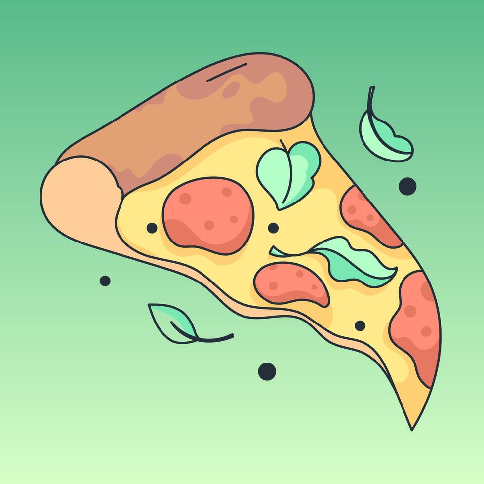 Slice of pizza. illustration in simple retro cartoon style. Graphic element for fabric, textile, clothing, wrapping paper, wallpaper, poster, logo vector