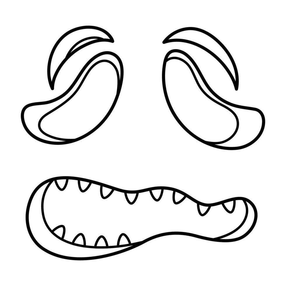 Sad face of Jack Lantern Halloween pumpkin. Spooky hand drawn line icon. Autumn holiday decoration. vector