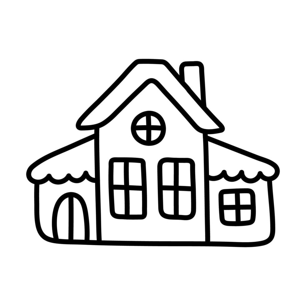 Cute country house in doodle style. Simple linear icon. vector