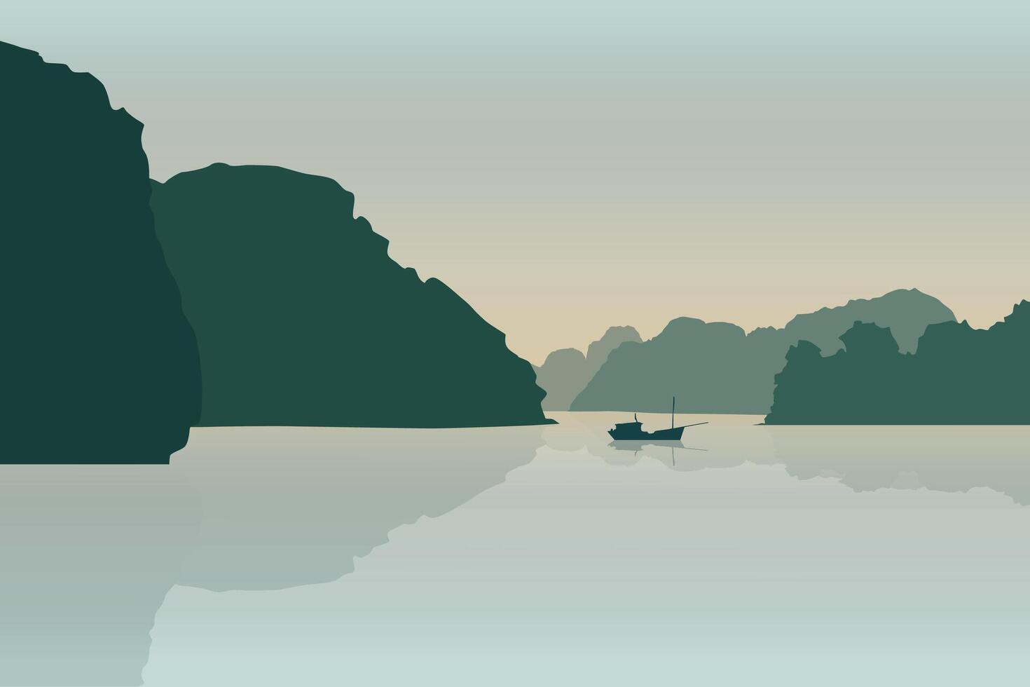 beautiful lake landscape. Illustration in flat style. vector