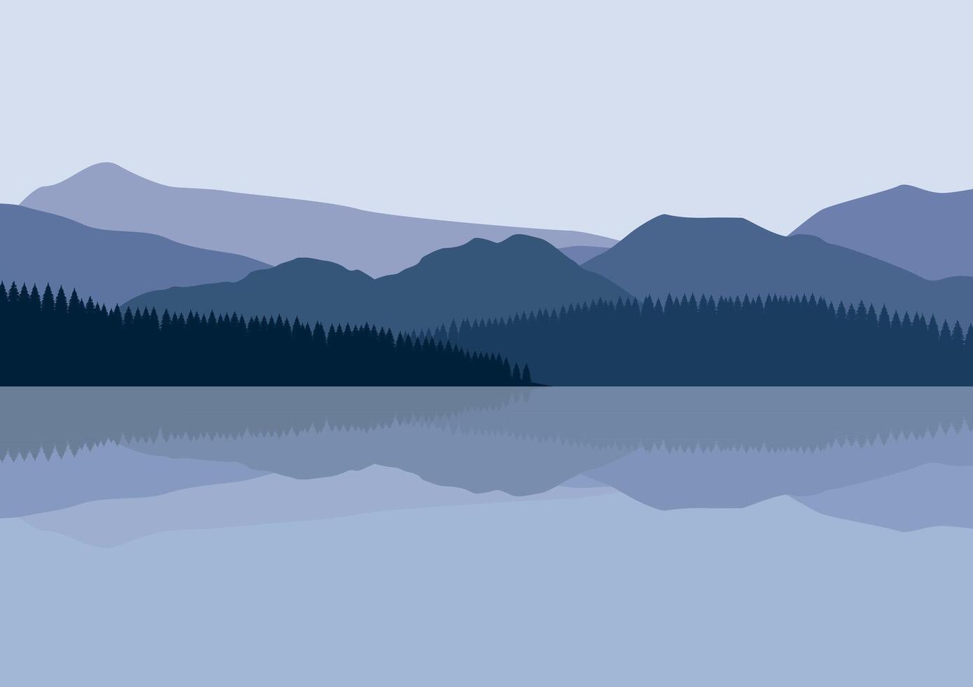 Lake and mountains landscape. Illustration in a flat style. vector