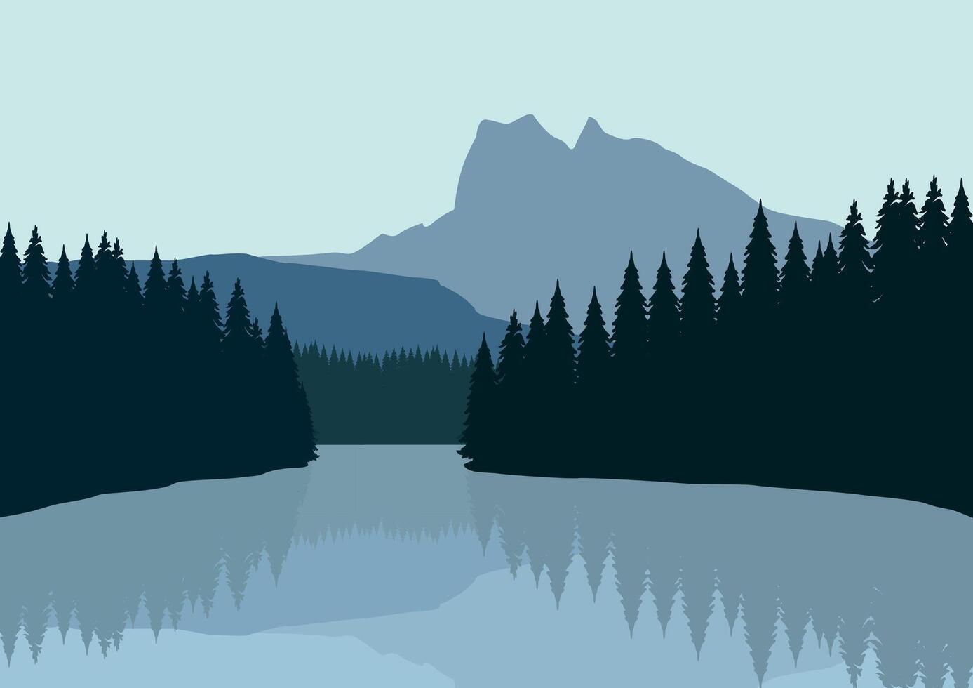 lago y montañas paisaje. ilustración en un plano estilo. vector