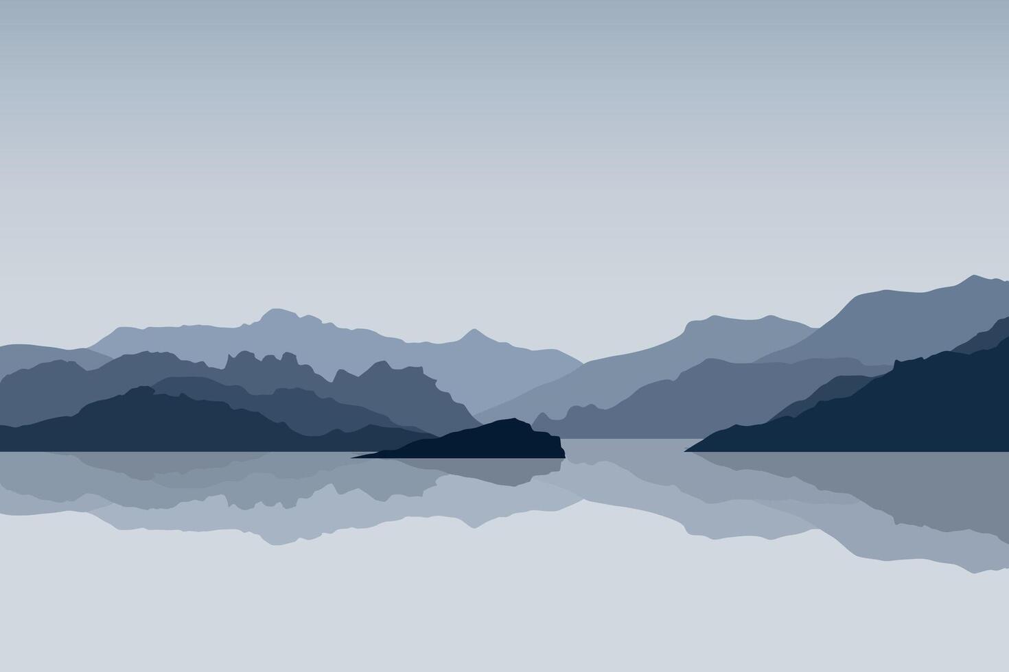Lake landscape with mountains. Illustration in flat style.the vector