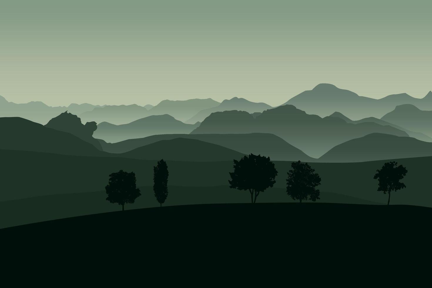 panoramic view of mountains. Illustrated in a flat style. vector