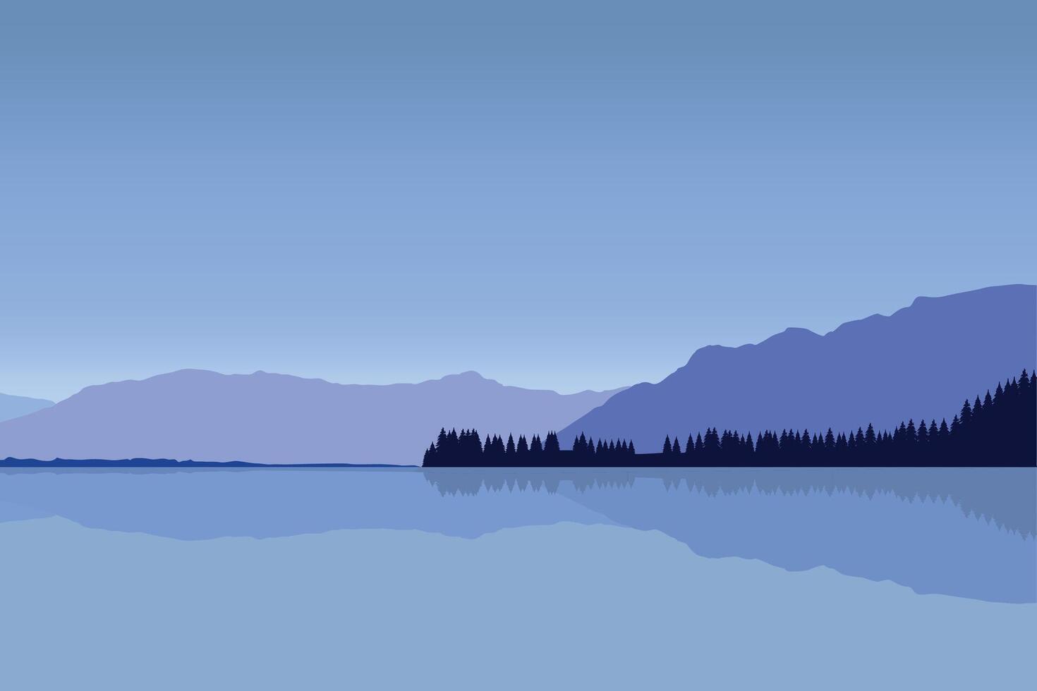 hermosa lago paisaje. ilustración en plano estilo. vector