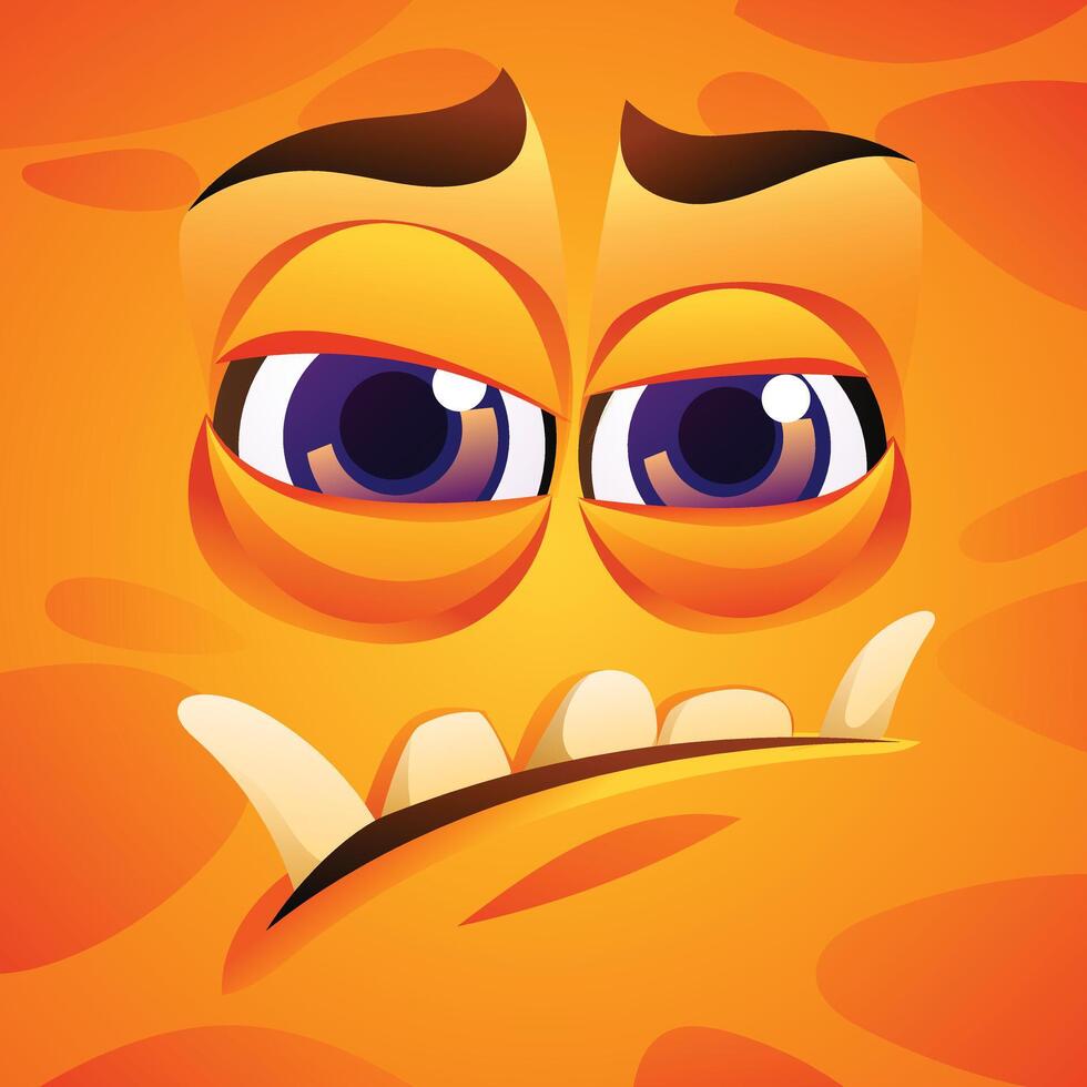 Cartoon bored monster character face expression illustration vector