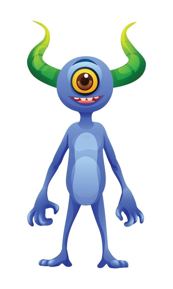 Happy monster with one eye character. Alien creature cartoon illustration vector