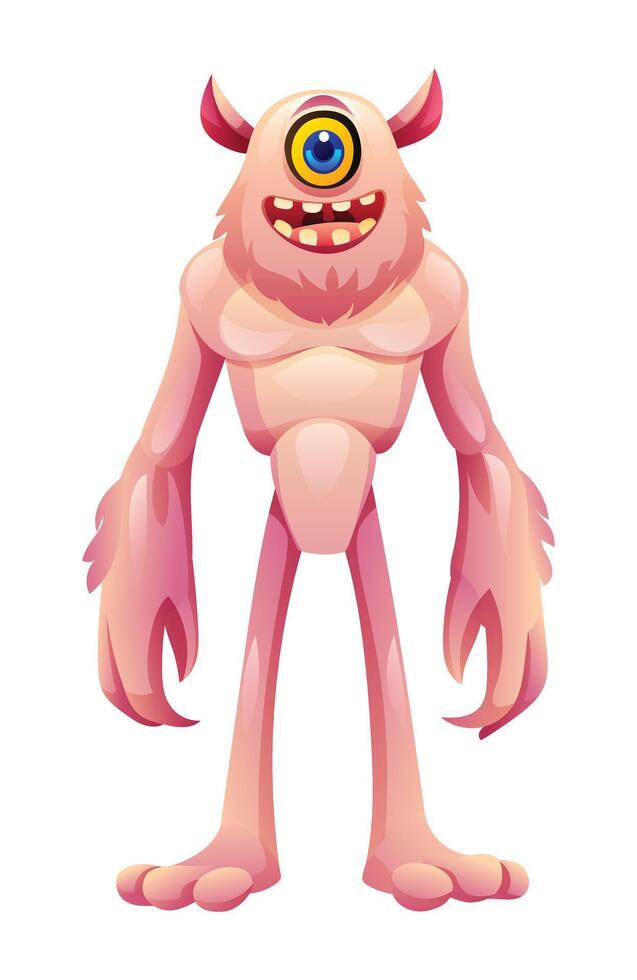 Happy horned monster with one eye character cartoon illustration vector