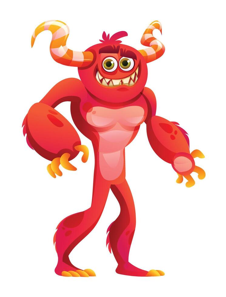 Funny red monster cartoon character illustration isolated on white background vector