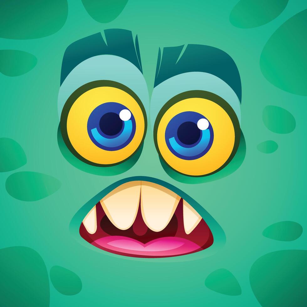 Cute fascinated monster character face expression. Cartoon illustration vector