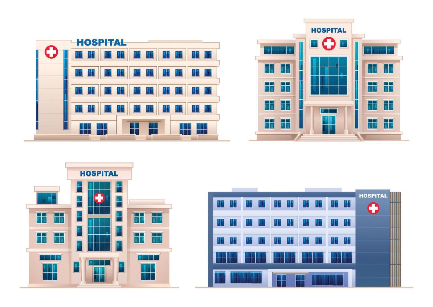 Collection of hospital buildings. Cartoon illustration isolated on white background vector