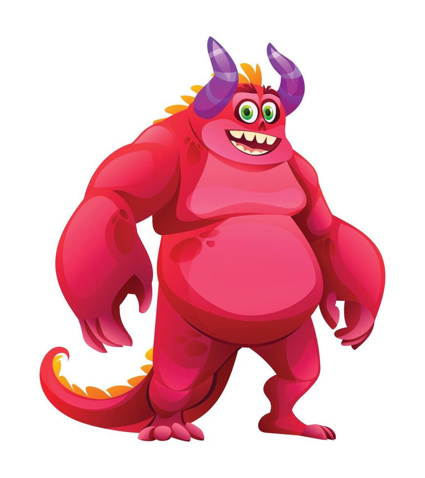 Cheerful red monster character cartoon illustration vector