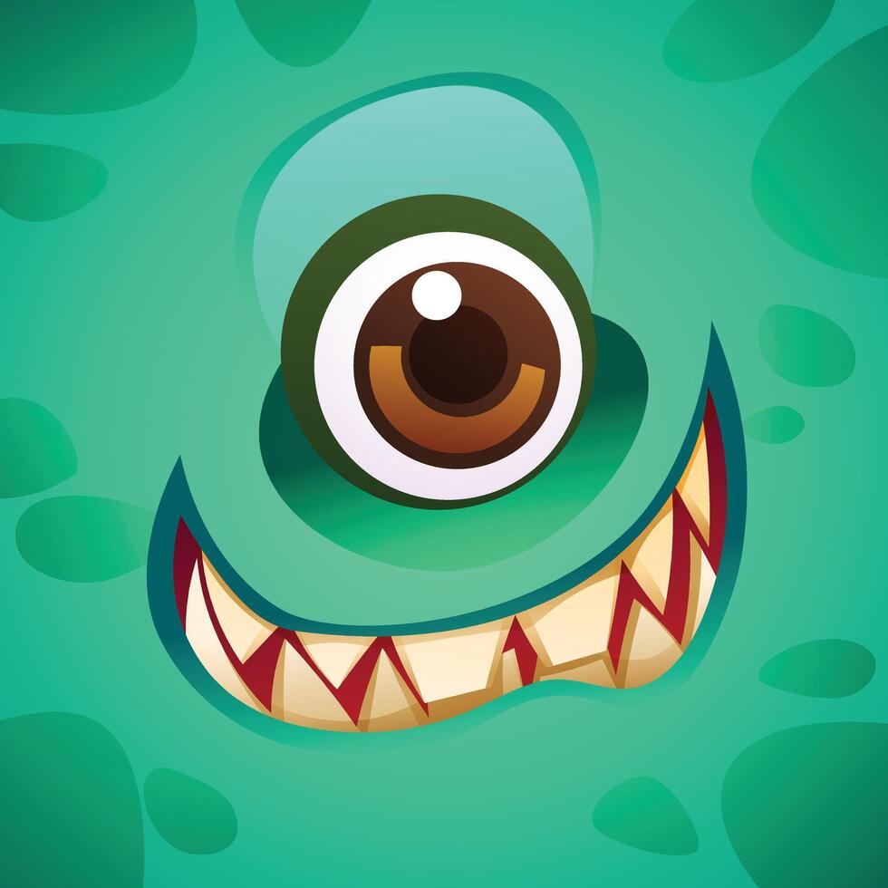 Happy monster with one eye cartoon character face expression illustration vector