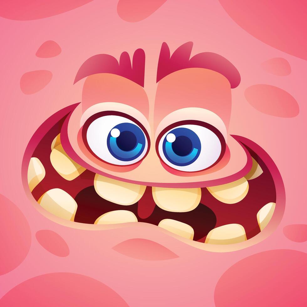 Cute monster with big smile character face expression. Cartoon illustration vector