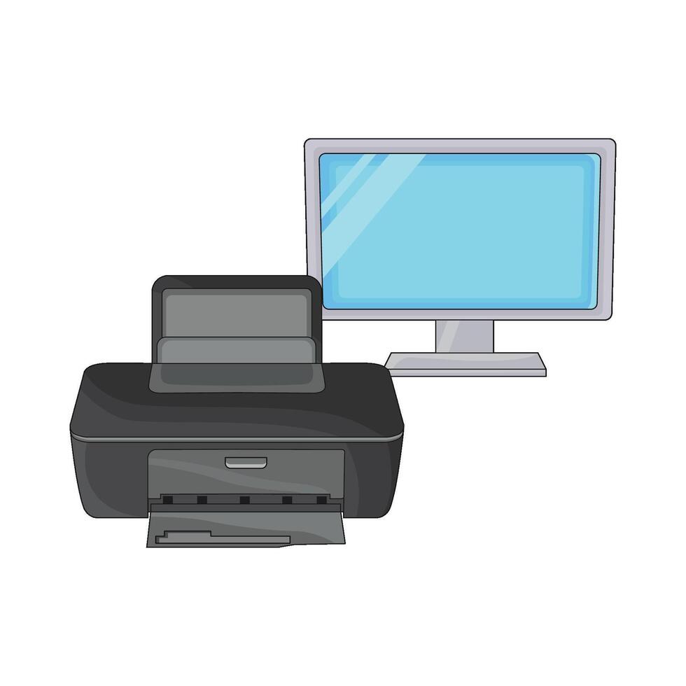 ilustración de computadora con impresora vector