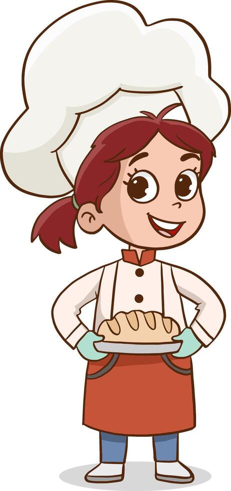 illustration of child cooks. Cartoon mascots in various dynamic poses. People boy and girl chef in white hats, illustration vector
