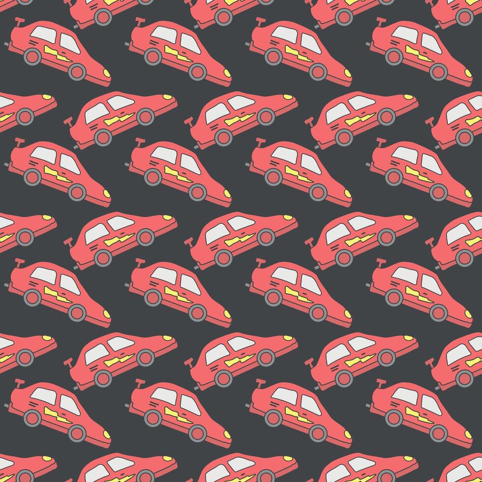 Seamless car pattern. Cartoon car background. Racing illustration vector