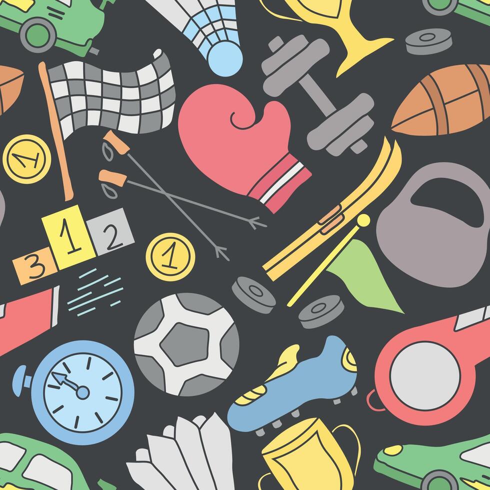 Seamless sport pattern. Background with sports icons. Doodle sport illustration vector