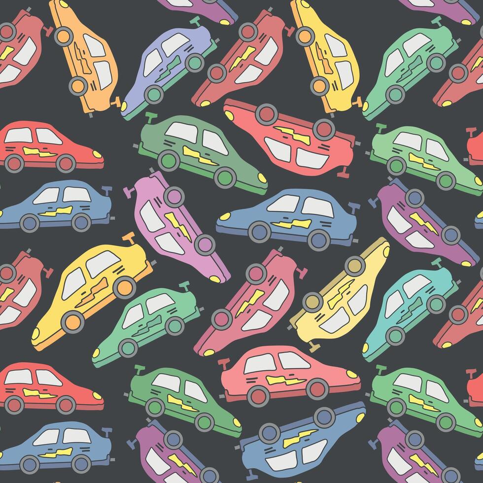 Seamless car pattern. Cartoon car background. Racing illustration vector