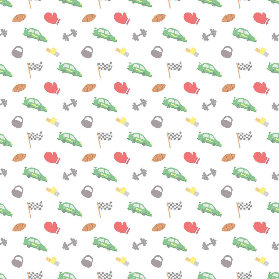 Seamless sport pattern. Background with sports icons. Doodle sport illustration vector