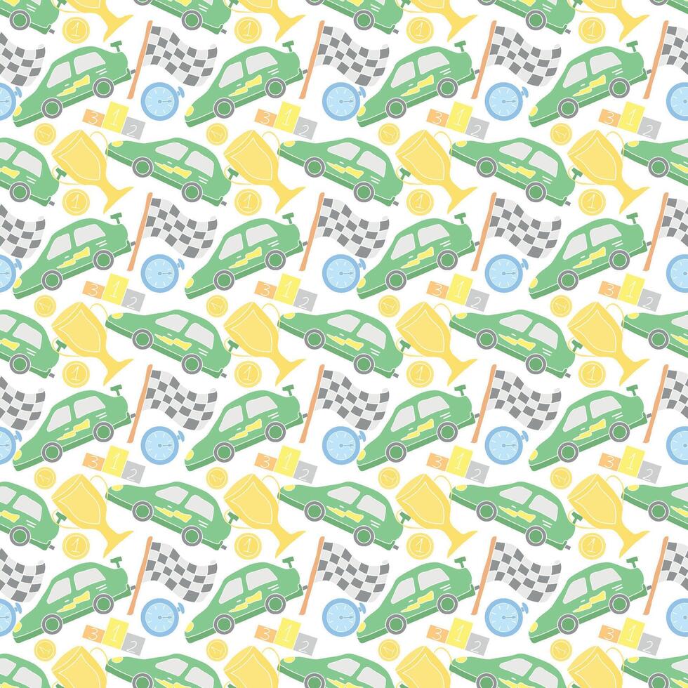 Seamless car pattern. Cartoon car background. Racing illustration vector