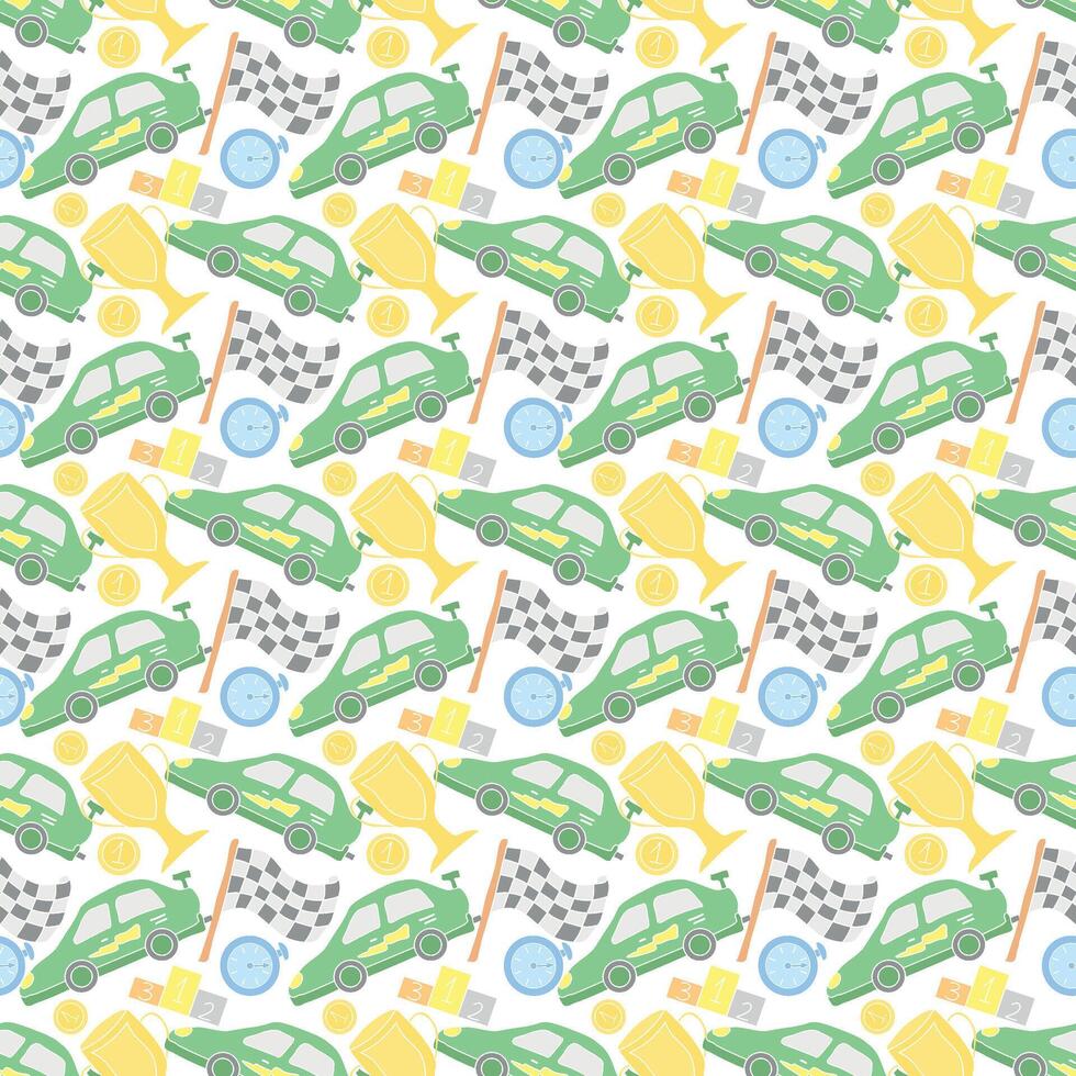 Seamless car pattern. Cartoon car background. Racing illustration vector