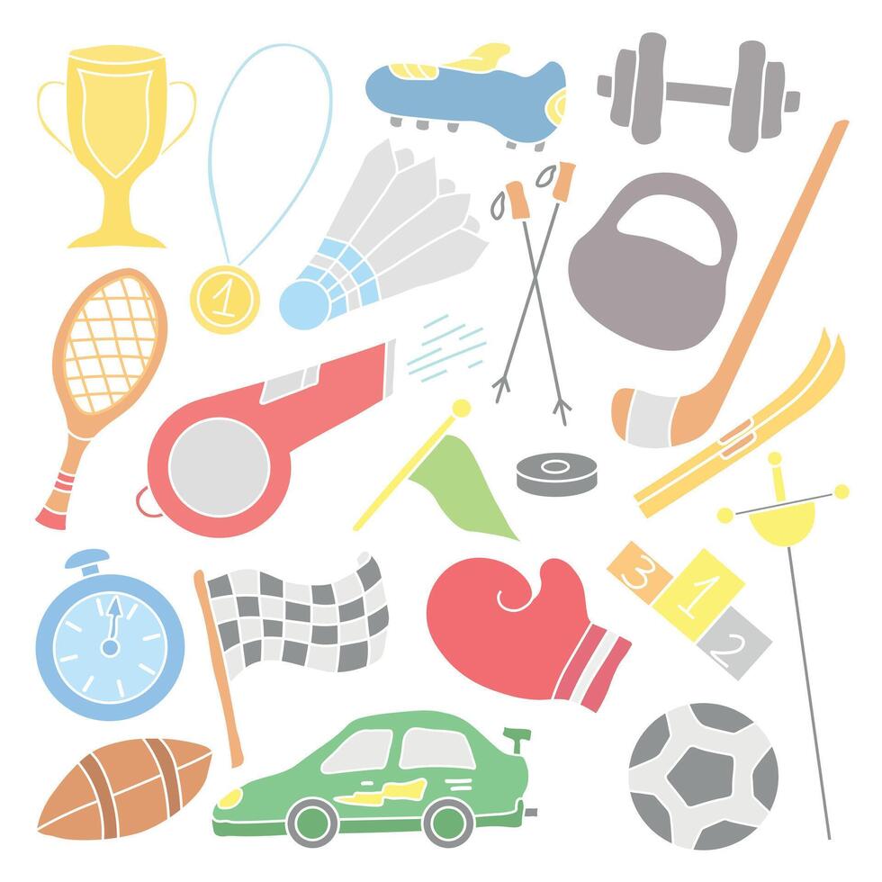 Background with sports icons. Doodle sport illustration vector