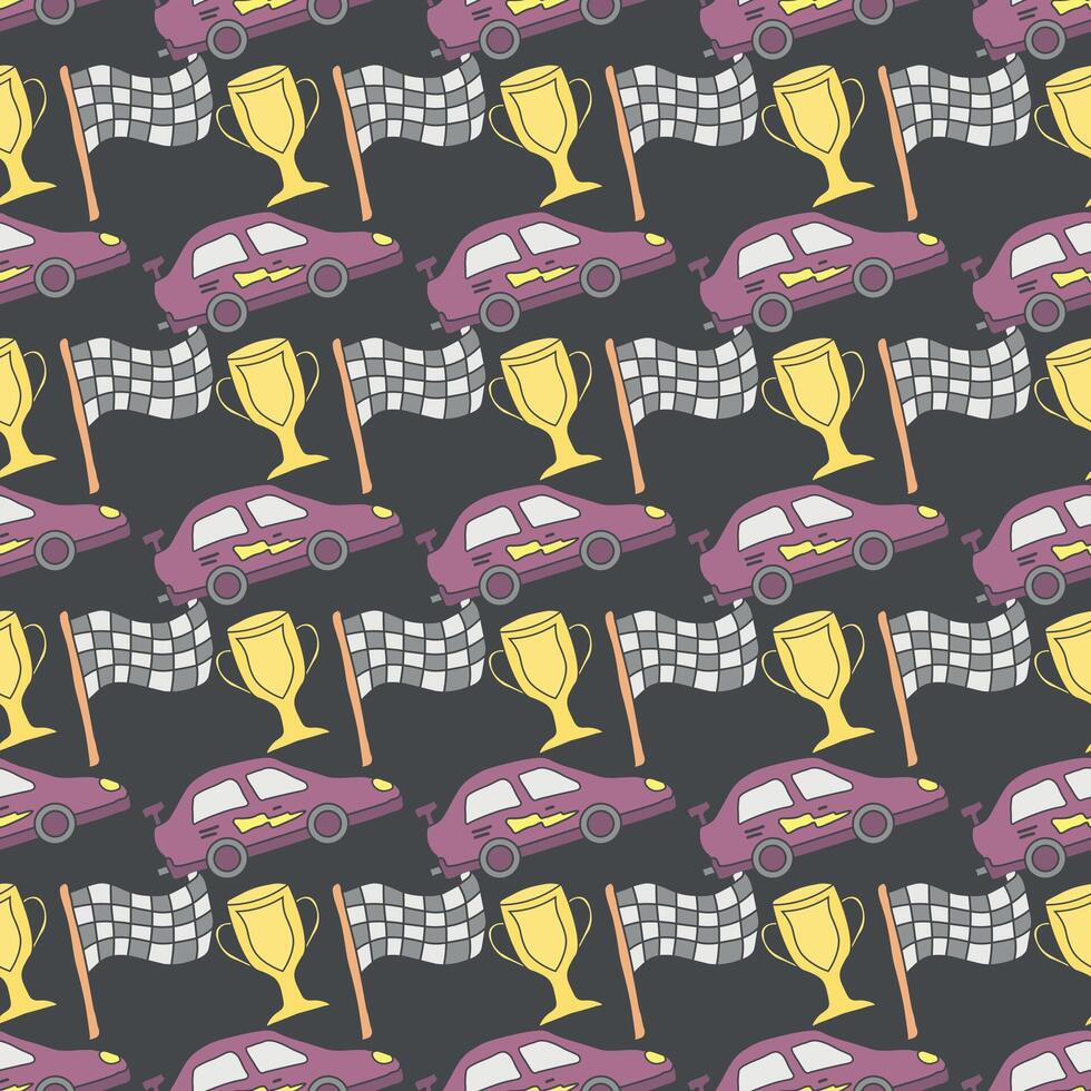 Seamless car pattern. Cartoon car background. Racing illustration vector