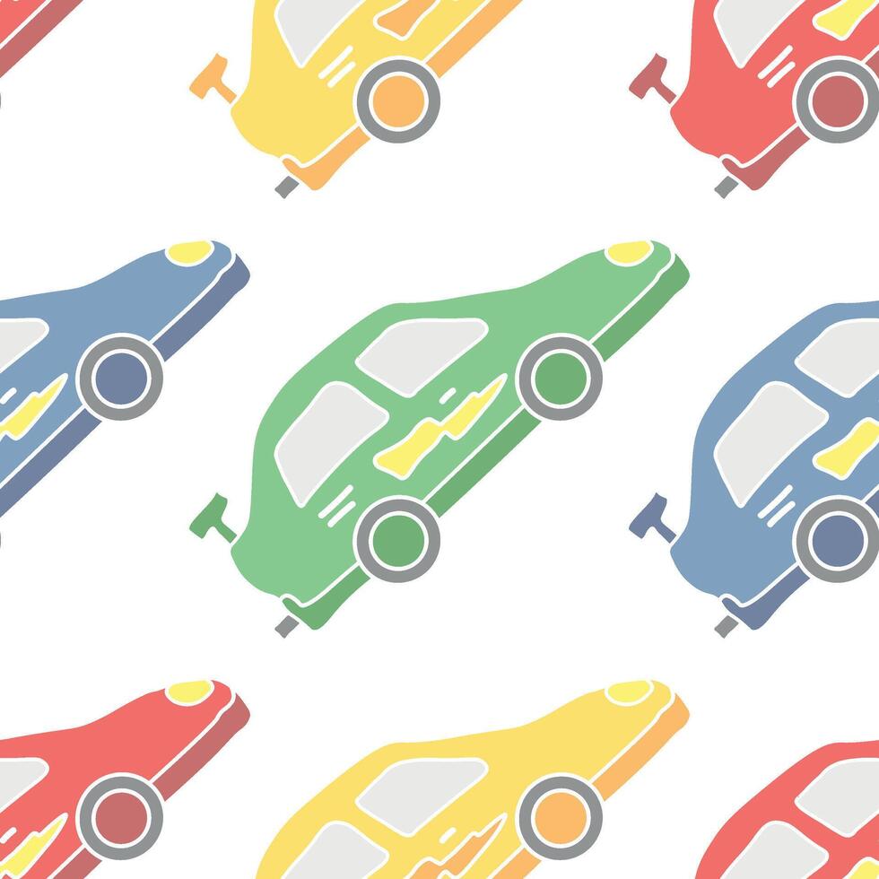 Seamless car pattern. Cartoon car background. Racing illustration vector